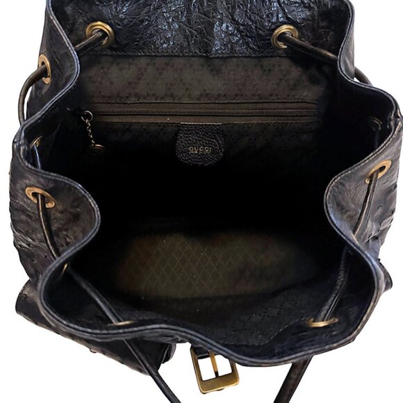Vintage GUCCI Ostrich Skin Backpack Handbag with Bamboo Accents - Picture 10 of 15